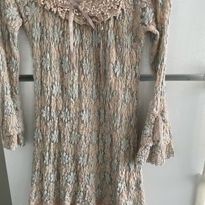 Beautiful Aqua and Tan flowery dress (S/M)